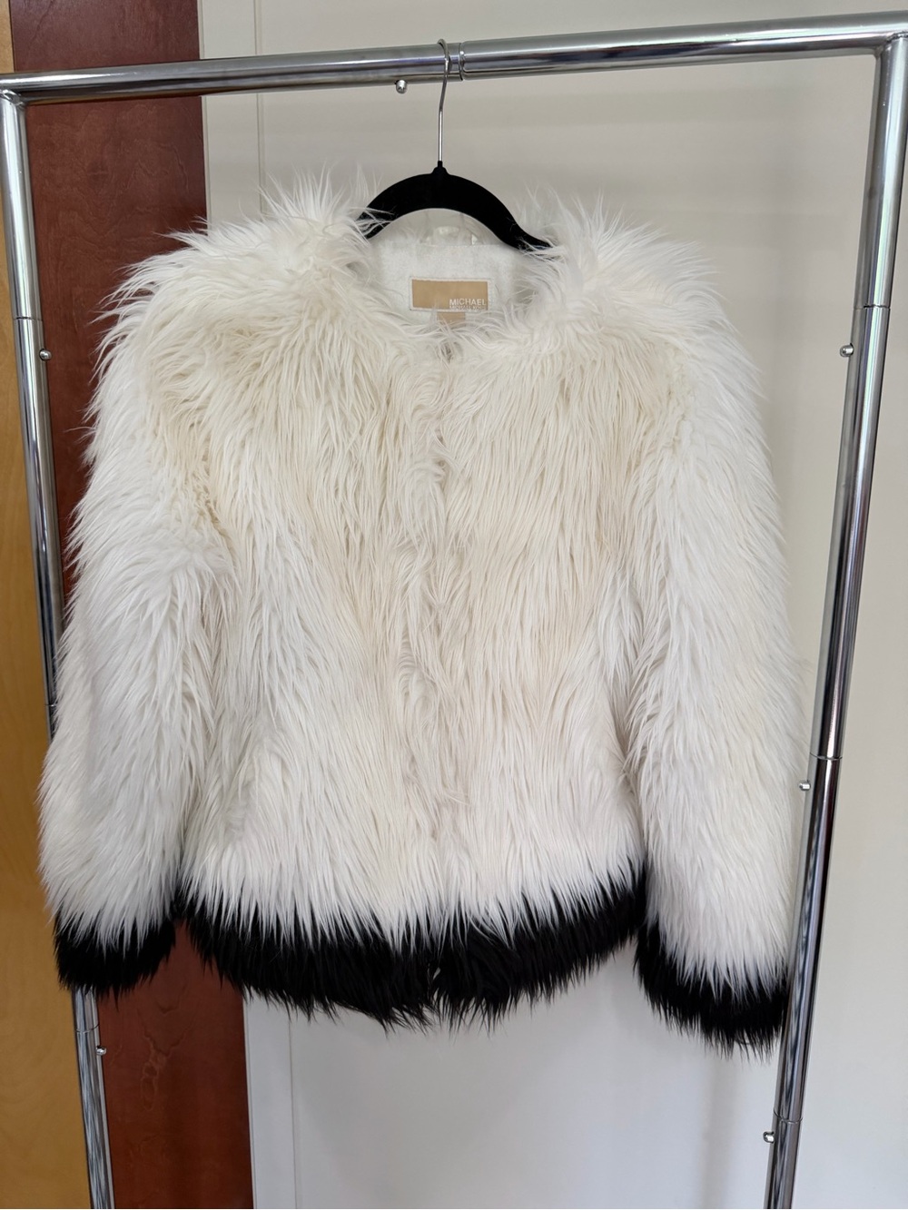 Michael Kors White and Black Faux Fur Shaggy Jacket